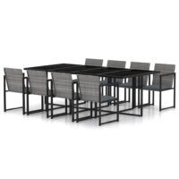 9-cz. zestaw mebli ogrodowych z poduszkami, rattan PE, szary