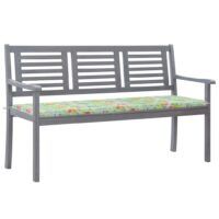 3-os. ławka ogrodowa z poduszką, 150 cm, szara, eukaliptus