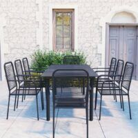 9-cz. zestaw mebli jadalnianych do ogrodu, czarne szkło i stal