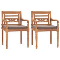 Krzesła Batavia z ciemnoszarymi poduszkami, 2 szt., tekowe