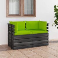 Ogrodowa sofa 2-osobowa z palet, z poduszkami, drewno sosnowe