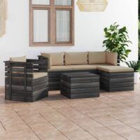 6-cz. zestaw wypoczynkowy z palet, z poduszkami, lita sosna