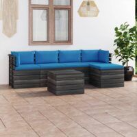 6-cz. zestaw wypoczynkowy z palet, z poduszkami, lita sosna