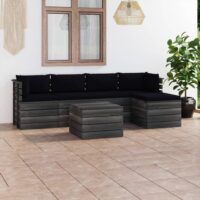 6-cz. zestaw wypoczynkowy z palet, z poduszkami, lita sosna