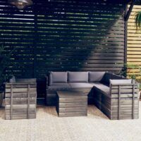 7-cz. zestaw wypoczynkowy z palet, z poduszkami, lita sosna