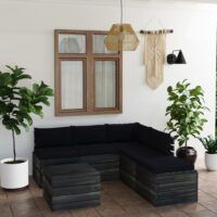 6-cz. zestaw wypoczynkowy z palet, z poduszkami, drewno sosnowe