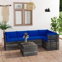 6-cz. zestaw wypoczynkowy z palet, z poduszkami, lita sosna