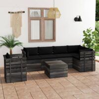 7-cz. zestaw wypoczynkowy z palet, z poduszkami, lita sosna