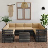 9-cz. zestaw wypoczynkowy z palet, z poduszkami, lita sosna