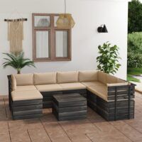 8-cz. zestaw wypoczynkowy z palet, z poduszkami, lita sosna