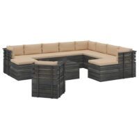 12-cz. zestaw wypoczynkowy z palet, z poduszkami, lita sosna