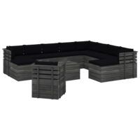 12-cz. zestaw wypoczynkowy z palet, z poduszkami, lita sosna