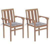 Krzesła ogrodowe, 2 szt., poduszki w szarą kratę, drewno tekowe