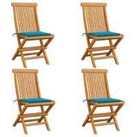 Krzesła ogrodowe, niebieskie poduszki, 4 szt., drewno tekowe