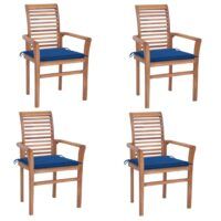 Krzesła stołowe, 4 szt., kobaltowe poduszki, drewno tekowe