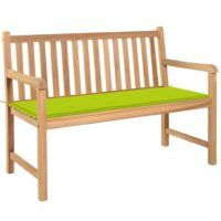 Ławka ogrodowa z jasnozieloną poduszką, 120 cm, drewno tekowe