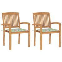Krzesła ogrodowe z poduszkami w liście, 2 szt., drewno tekowe