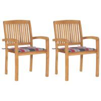 Krzesła ogrodowe, 2 szt., poduszki w czerwoną kratę, tekowe