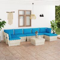 8-cz. ogrodowy zestaw wypoczynkowy z palet, poduszki, świerk