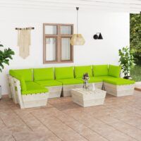 8-cz. ogrodowy zestaw wypoczynkowy z palet, poduszki, świerk