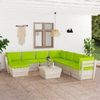 9-cz. zestaw wypoczynkowy z palet, z poduszkami, świerk