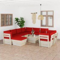 10-cz. zestaw wypoczynkowy z palet, z poduszkami, świerk