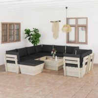 10-cz. zestaw wypoczynkowy z palet, z poduszkami, świerk