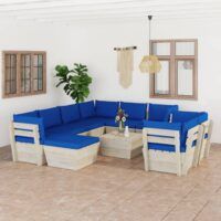 10-cz. zestaw wypoczynkowy z palet, z poduszkami, świerk