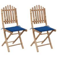 Składane krzesła ogrodowe z poduszkami, 2 szt., bambusowe