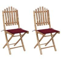 Składane krzesła ogrodowe z poduszkami, 2 szt., bambusowe