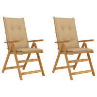 Rozkładane krzesła ogrodowe z poduszkami, 2 szt., lita akacja