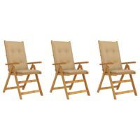 Składane krzesła ogrodowe z poduszkami, 3 szt., drewno akacjowe