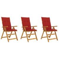 Składane krzesła ogrodowe z poduszkami, 3 szt., drewno akacjowe