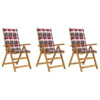 Składane krzesła ogrodowe z poduszkami, 3 szt., drewno akacjowe