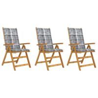 Składane krzesła ogrodowe z poduszkami, 3 szt., drewno akacjowe