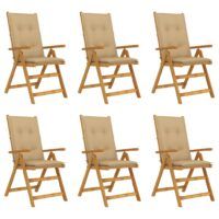 Składane krzesła ogrodowe z poduszkami, 6 szt., drewno akacjowe