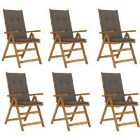Składane krzesła ogrodowe z poduszkami, 6 szt., drewno akacjowe