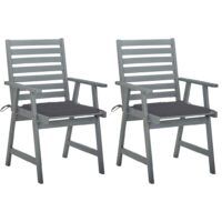 Krzesła ogrodowe z poduszkami, 2 szt., lite drewno akacjowe