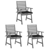 Krzesła ogrodowe z poduszkami, 3 szt., lite drewno akacjowe