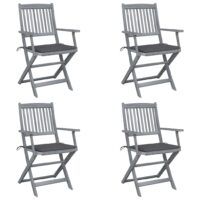Składane krzesła ogrodowe, 4 szt., poduszki, drewno akacjowe