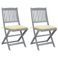Składane krzesła ogrodowe z poduszkami, 2 szt., akacjowe
