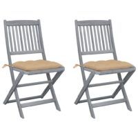 Składane krzesła ogrodowe z poduszkami, 2 szt., akacjowe