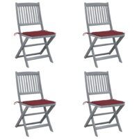 Składane krzesła ogrodowe, 4 szt., poduszki, drewno akacjowe