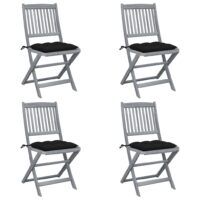 Składane krzesła ogrodowe, 4 szt., poduszki, drewno akacjowe