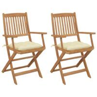Składane krzesła ogrodowe z poduszkami, 2 szt., drewno akacjowe