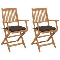 Składane krzesła ogrodowe z poduszkami, 2 szt., drewno akacjowe