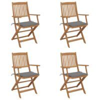 Składane krzesła ogrodowe z poduszkami, 4 szt., drewno akacjowe