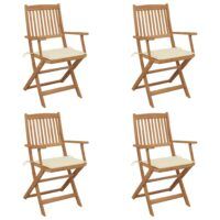 Składane krzesła ogrodowe z poduszkami, 4 szt., drewno akacjowe