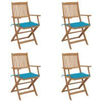 Składane krzesła ogrodowe z poduszkami, 4 szt., drewno akacjowe
