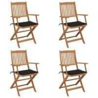 Składane krzesła ogrodowe z poduszkami, 4 szt., drewno akacjowe